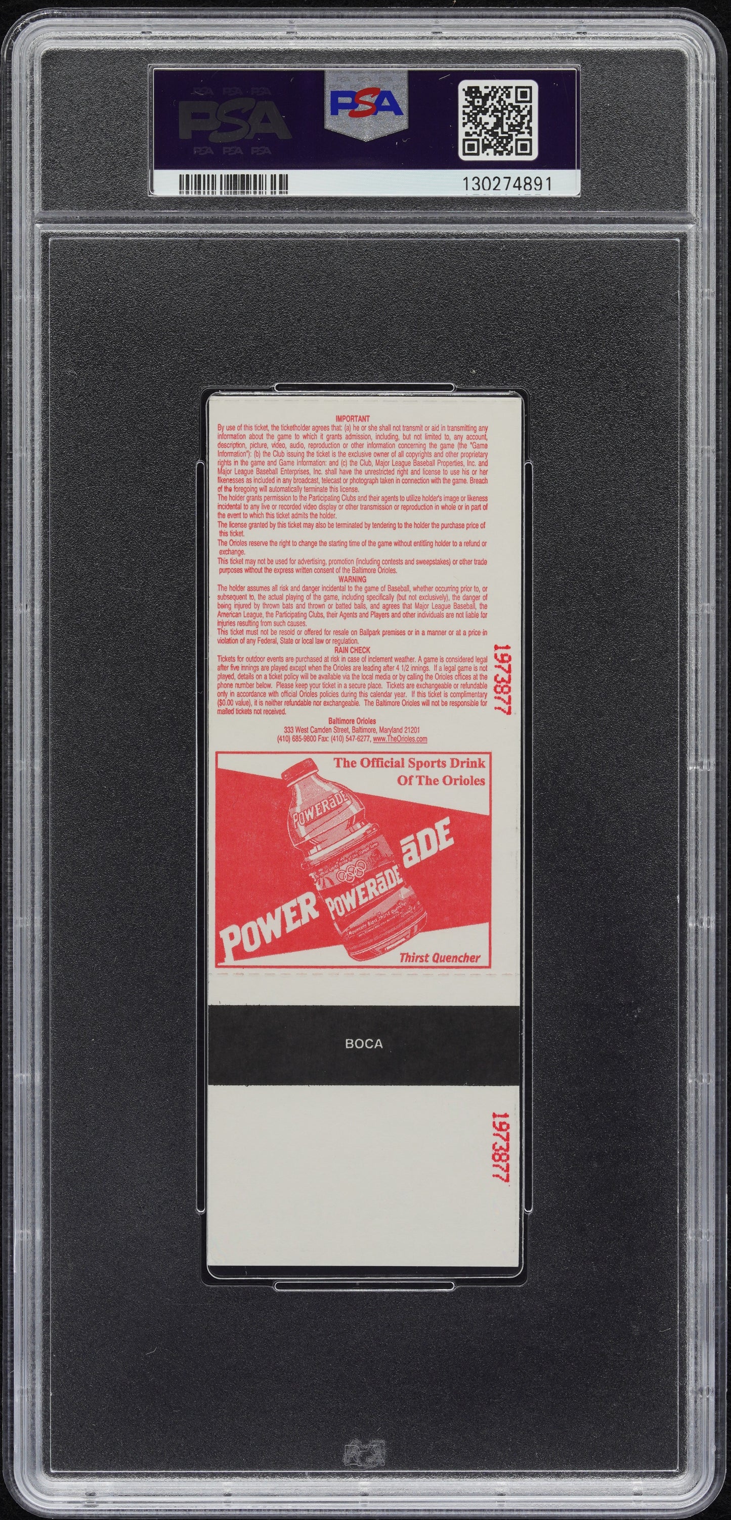 Cal Ripken Jr. Last Game Played Ticket Oct 6 2001 PSA 5 Rare! Baltimore Orioles