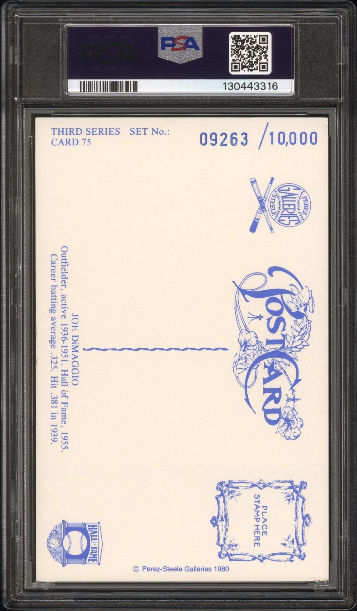 Joe DiMaggio 1980 Perez Steele Postcard Signed PSA/DNA Auto 10 GEM MINT!