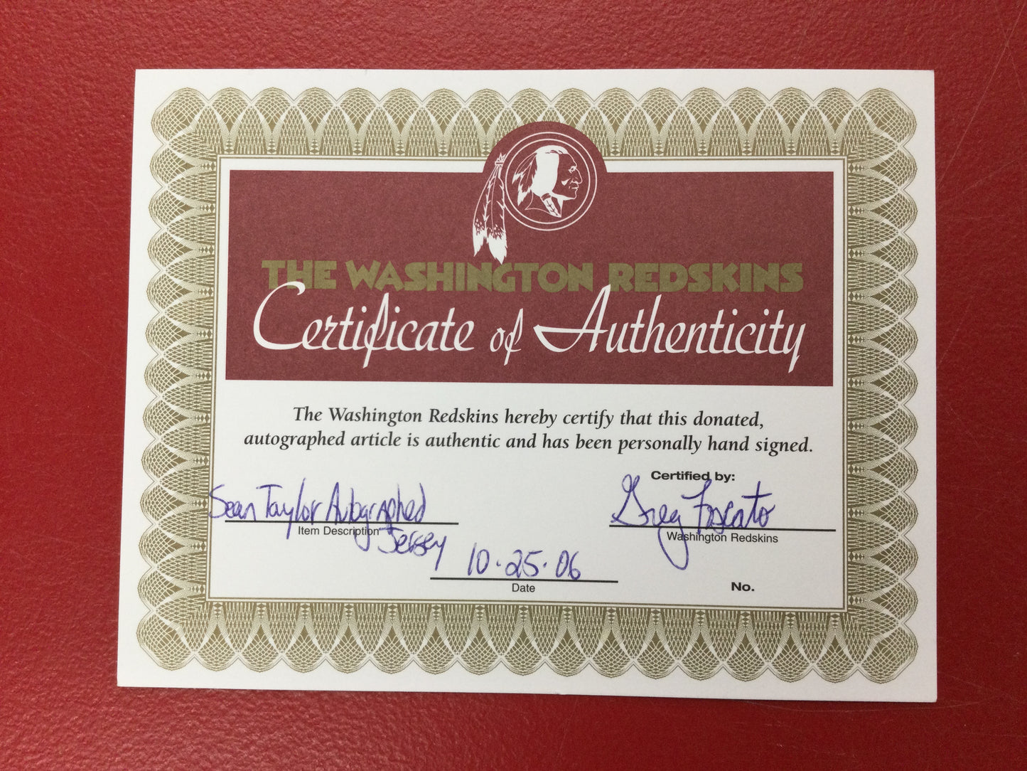 Sean Taylor Autograph Redskins Jersey Signed on 10-25-06 JSA LOA AMAZING Full Signature