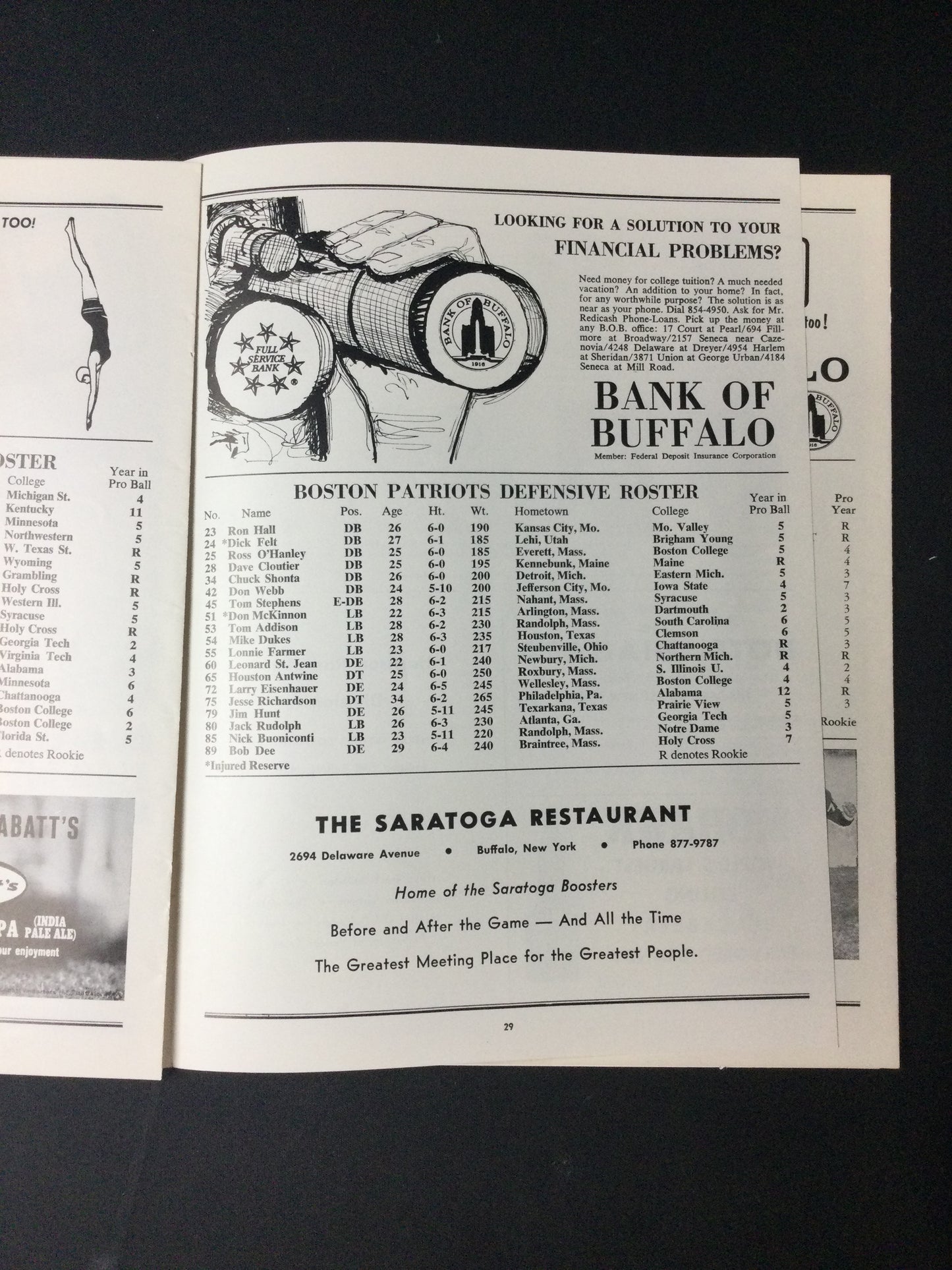 Buffalo Bills Vs. Boston Patriots 1964 Program Excellent Condition Jack Kemp