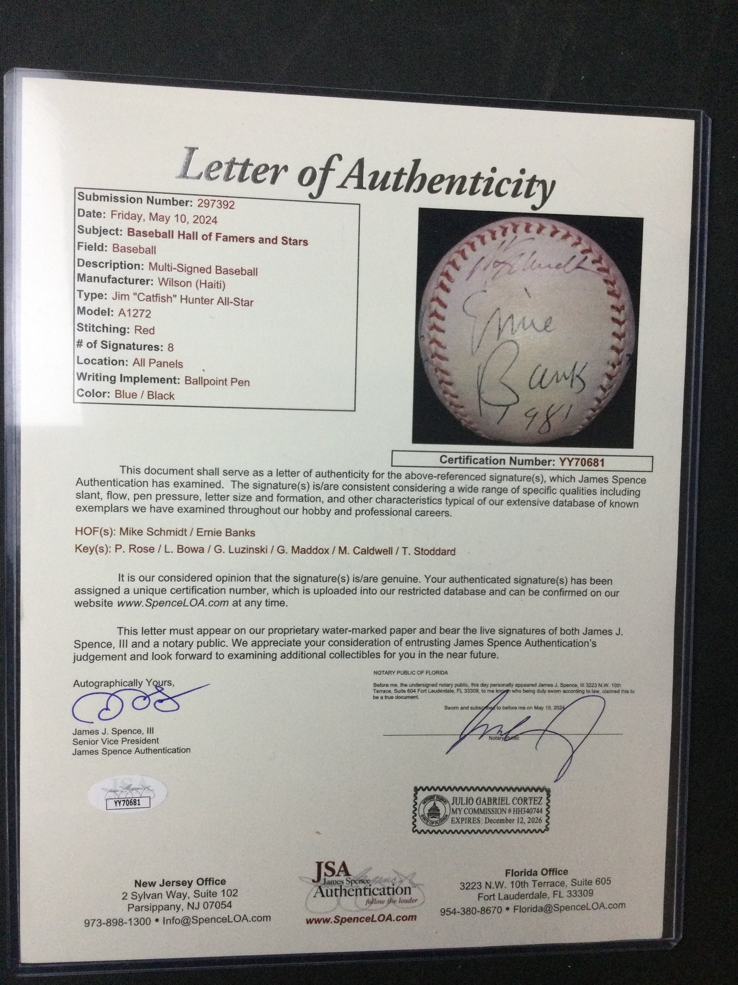 1981 Phillies Signed Baseball that includes Ernie Banks + Schmidt, Rose, Bowa, Luzinski JSA LOA