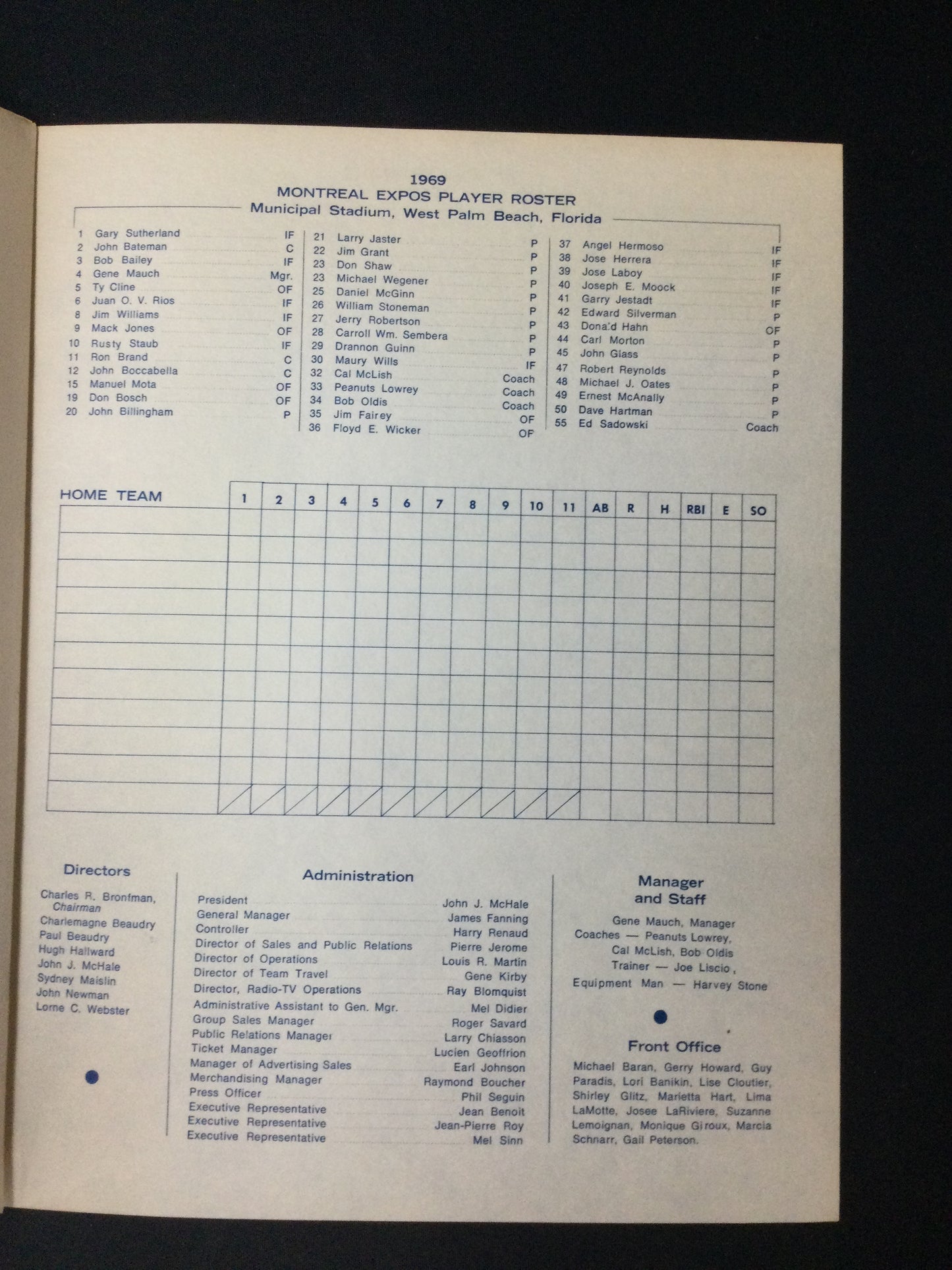 Montreal Expos Spring Training 1969 Score Card, 1st ever inaugural season