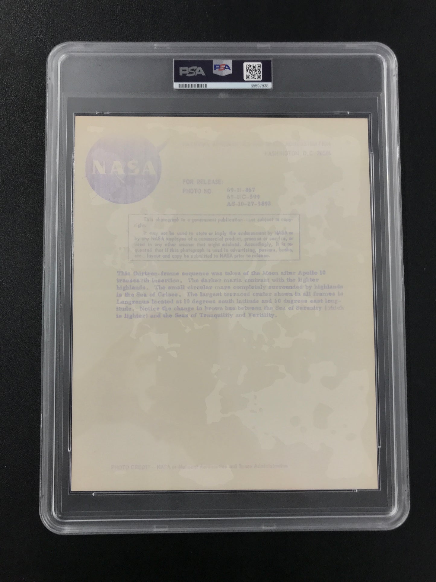 NASA Type 1 Photo of the Earth in 1969, original Apollo 10 Photo from NASA