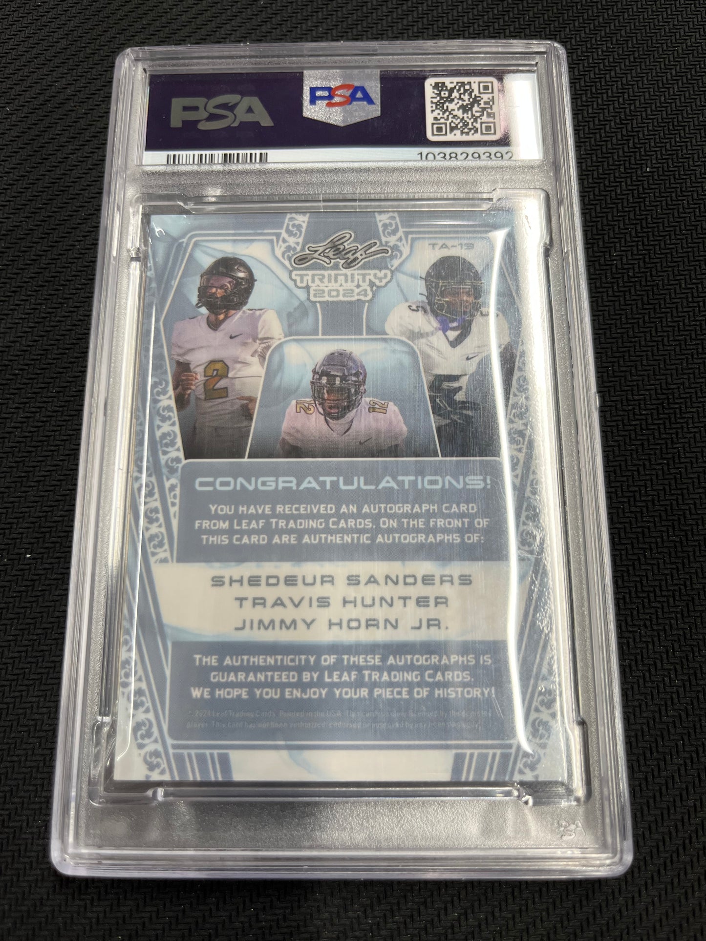 2024 Leaf Trinity Shedeur Sanders/Travis Hunter/Jimmy Horn Jr. Triple Autograph! Serial #3/10 Graded PSA 9!