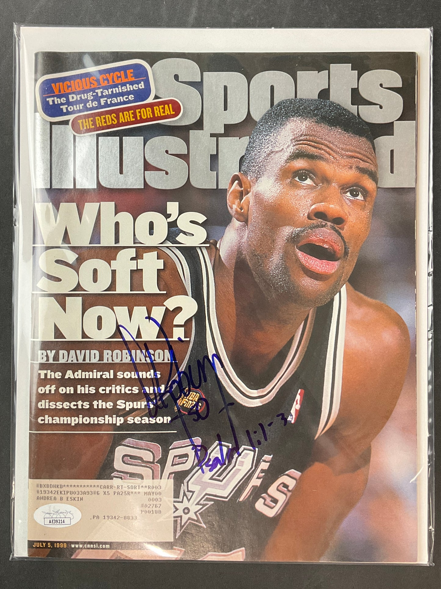 David Robinson Signed Sports Illustrated NBA JSA Certified Auto San Antonio Spurs