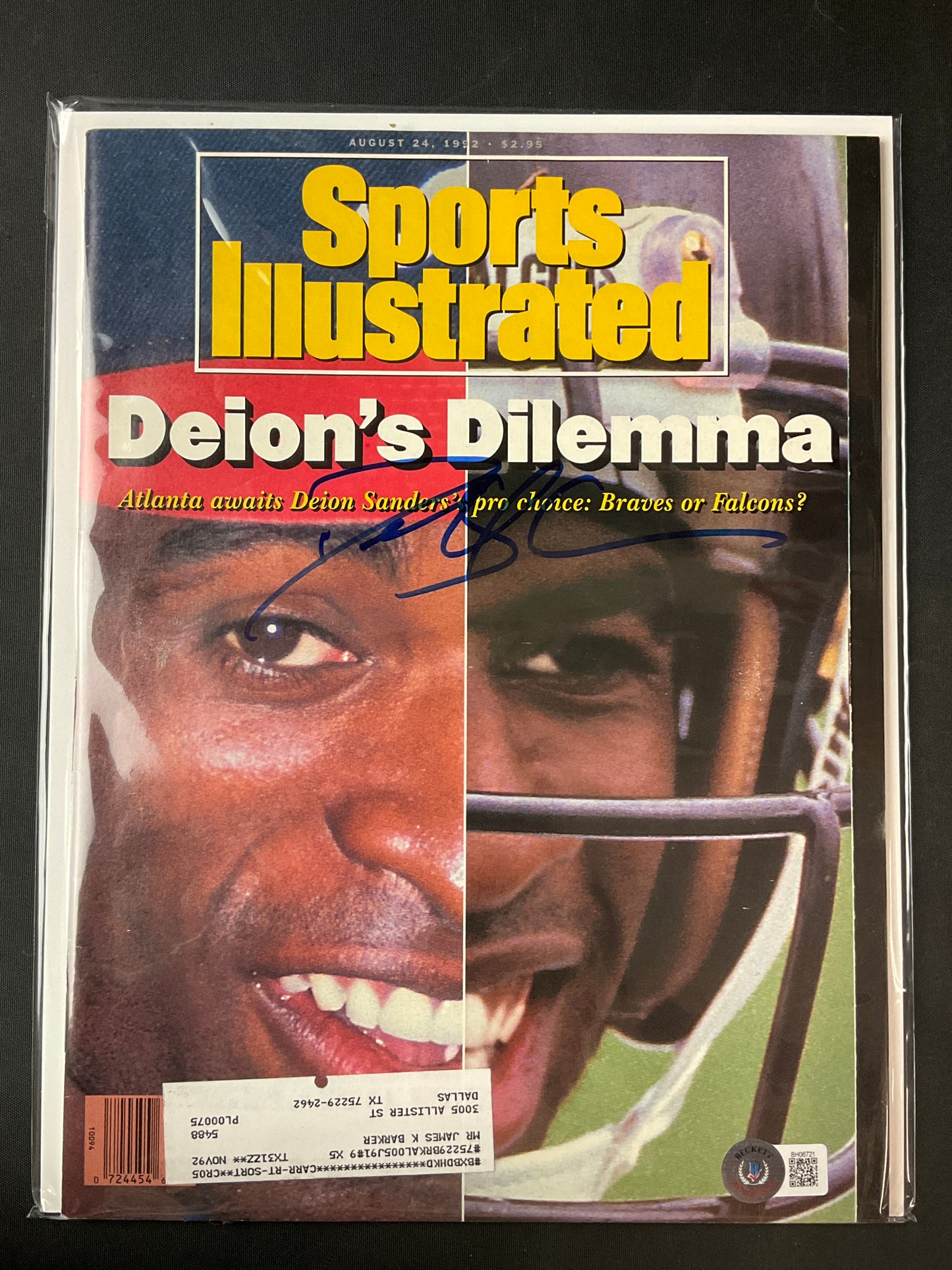Deion Sanders Signed Sports Illustrated NFL MLB Beckett Certified Auto Atlanta Falcons Braves