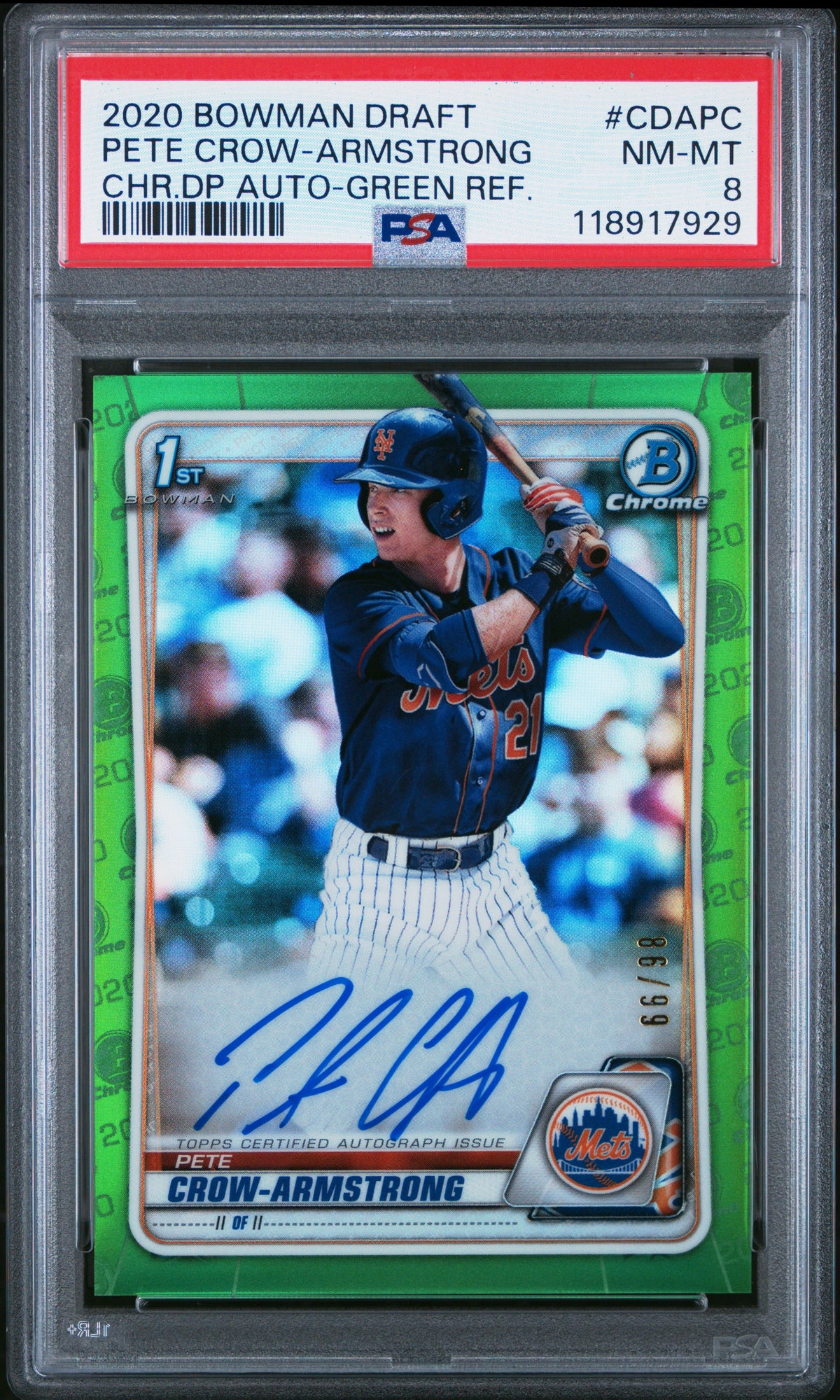 Pete Crow-Armstrong Green Refractor PSA 8 1st Bowman AUTO /99!