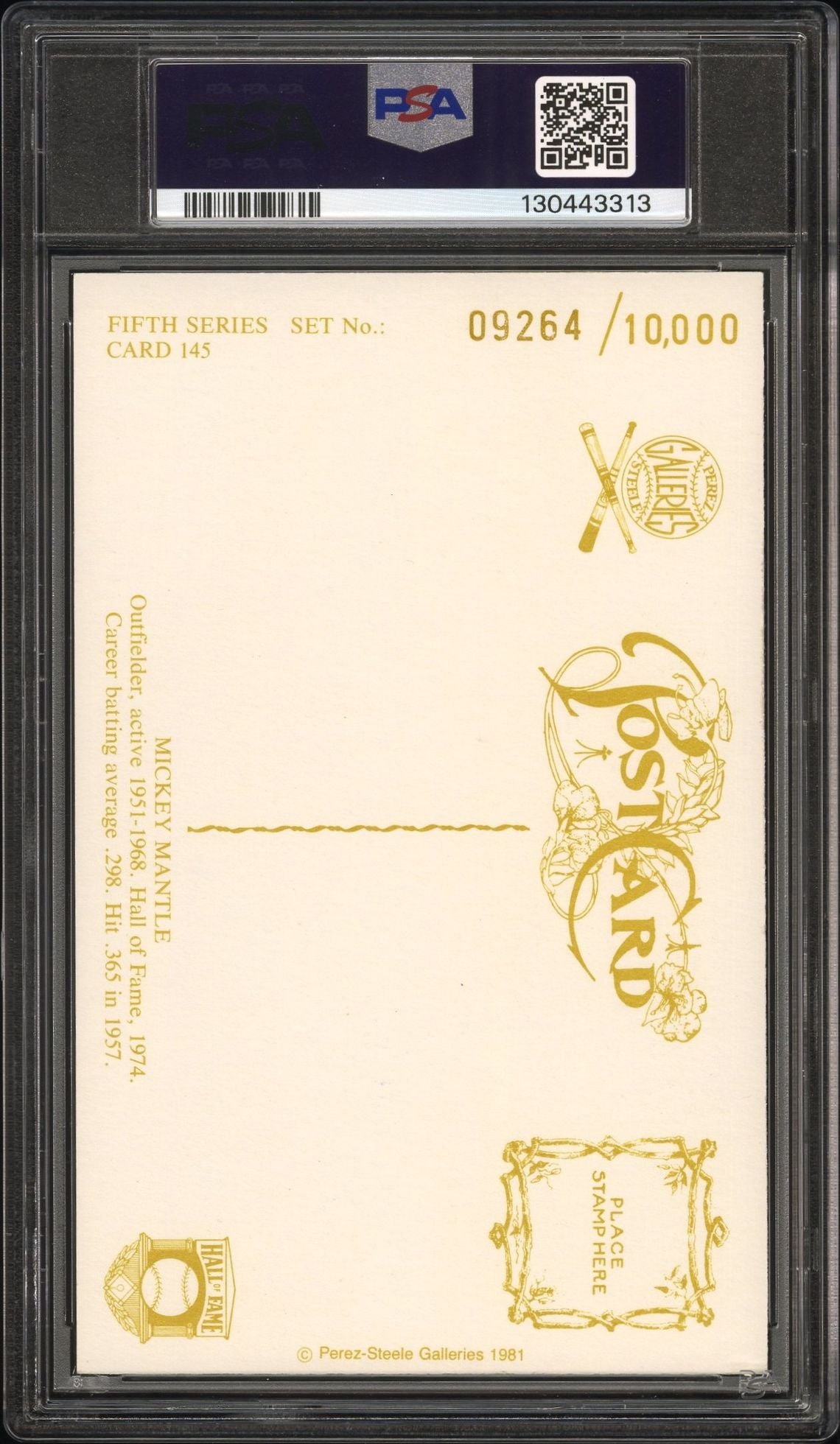 MICKEY MANTLE 1981 Perez Steele Postcard Signed PSA/DNA Auto 10 GEM MINT! WOW