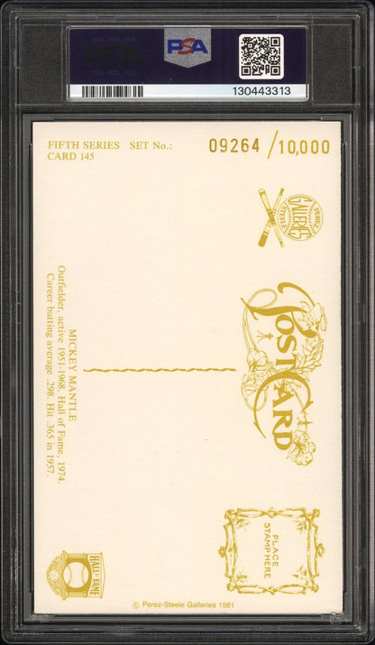 MICKEY MANTLE 1981 Perez Steele Postcard Signed PSA/DNA Auto 10 GEM MINT! WOW