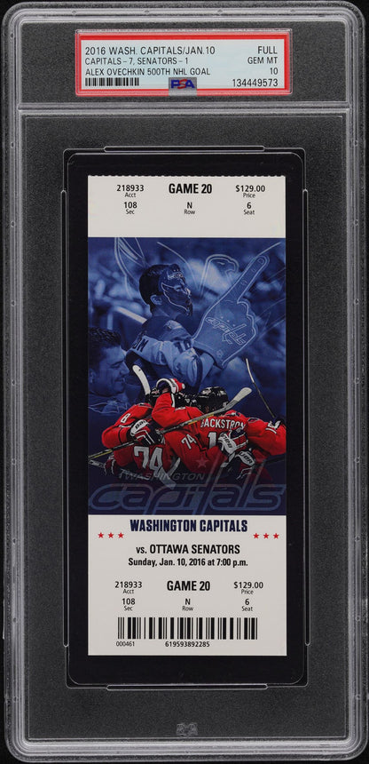 Alex Ovechkin 500th Goal Ticket, PSA 10! POP 17 Washington Capitals