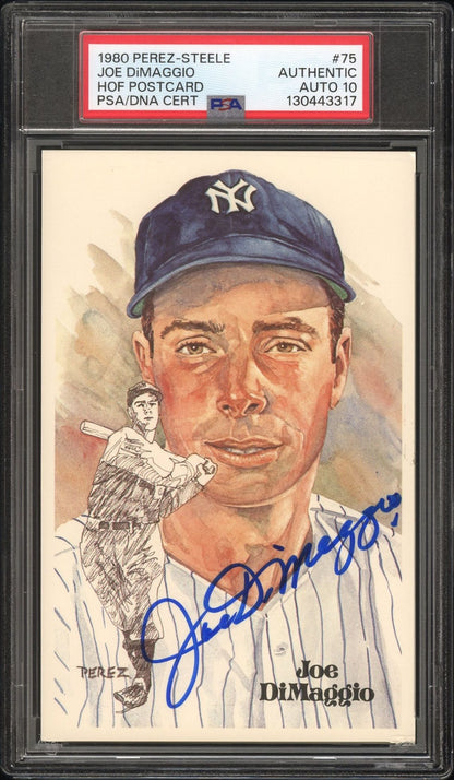 Joe DiMaggio 1980 Perez Steele Postcard Signed PSA/DNA Auto 10 GEM MINT!