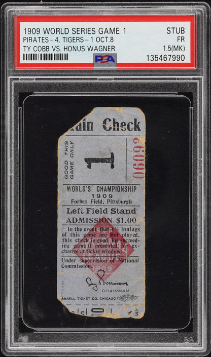 1909 World Series Game 1 Ticket Tigers vs. Pirates, Ty Cobb and Honus Wagner first ever matchup!