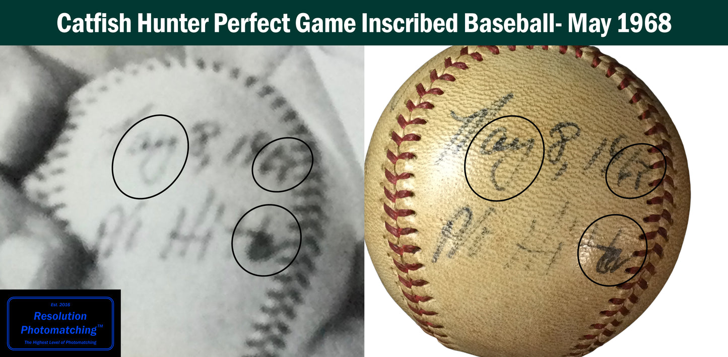 Jim "Catfish" Hunter Perfect Game Baseball Final Pitch 1968 Photo Match, 9th Perfect Game in Baseball History