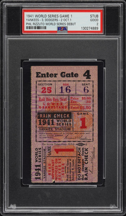 Phil Rizzuto World Series Debut Ticket PSA 2 New York Yankees Game 1 1941