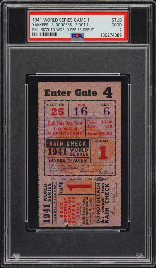 Phil Rizzuto World Series Debut Ticket PSA 2 New York Yankees Game 1 1941