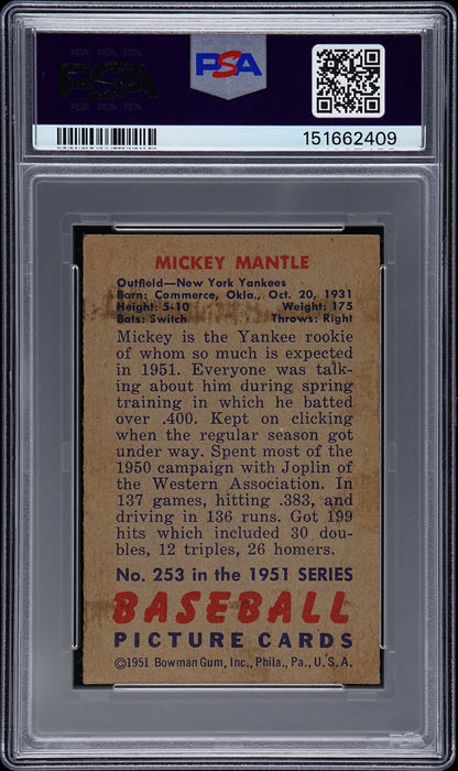 1951 Bowman Mickey Mantle Rookie PSA 4 Perfectly Centered!