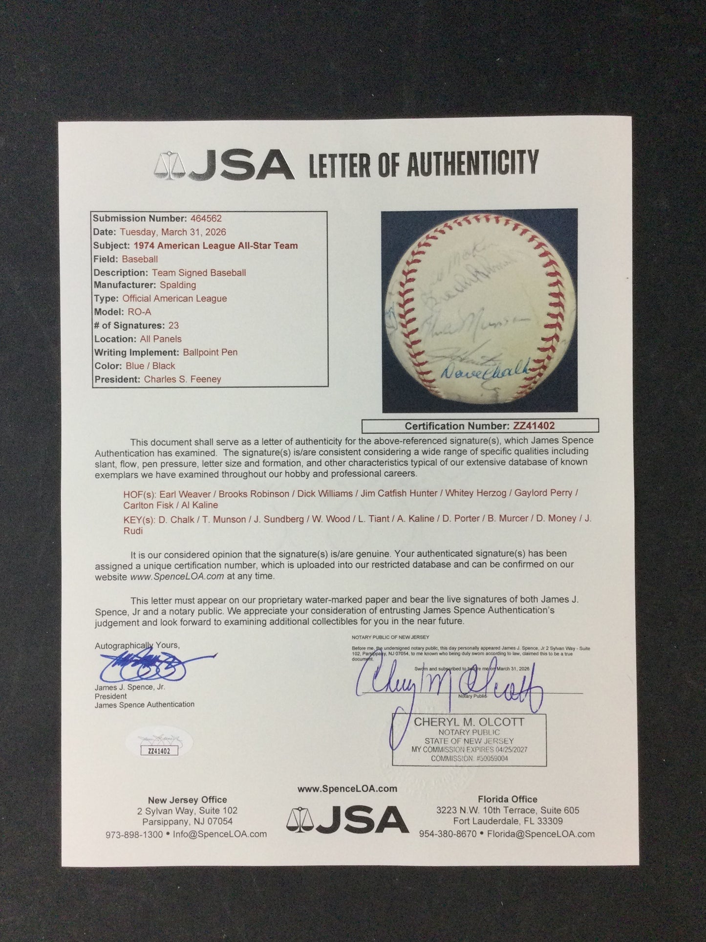 Thurman Munson Signed Baseball 1974 All-Star Spalding Baseball w/Fisk, Kaline, Weaver++