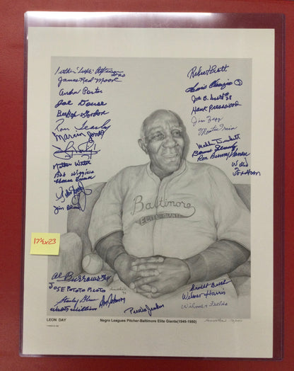 Leon Day 17x23 portrait with 30+ Negro League Baseball Autographs Monte Irvin+++