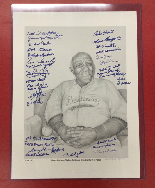 Leon Day 17x23 portrait with 30+ Negro League Baseball Autographs Monte Irvin+++