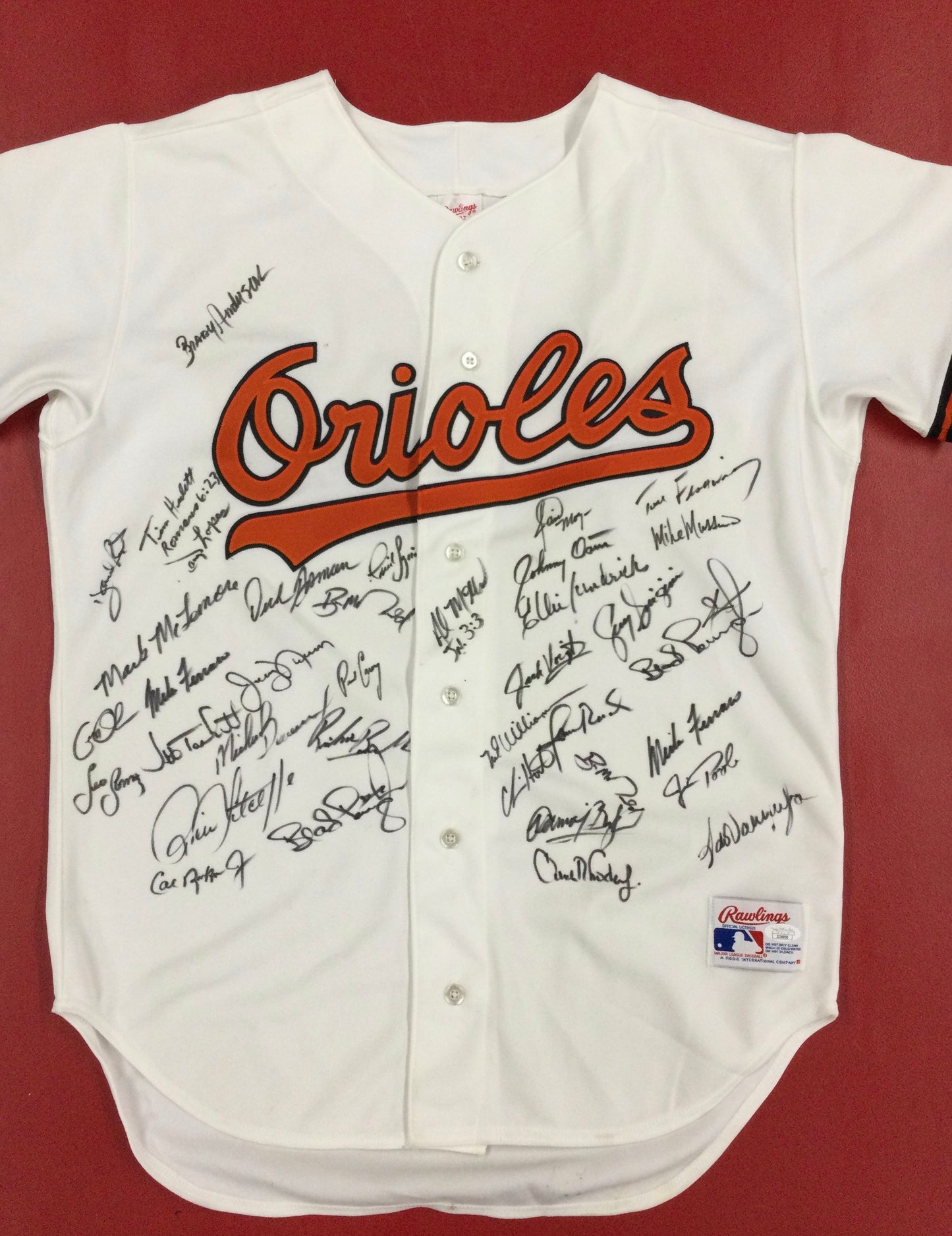 Baltimore Orioles 1993 Team Signed Jersey 37 Autos! Cal Ripken Jr, Mussina, Fernado Valenzuela++