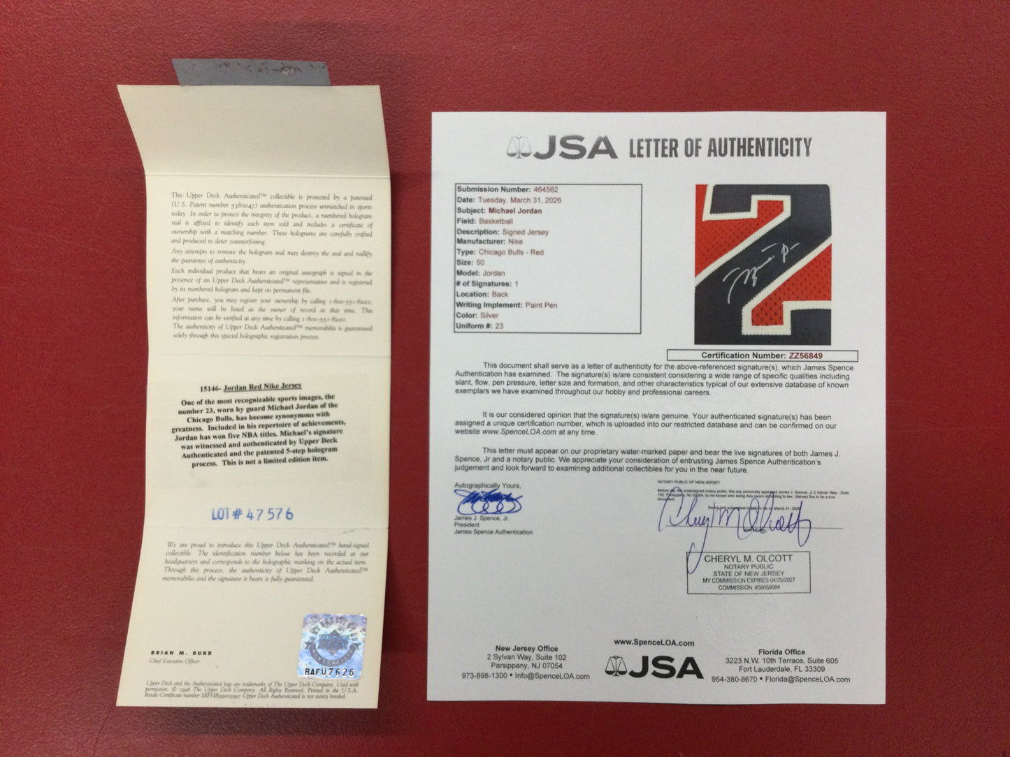 Michael Jordan SIGNED Red Jersey Both UDA and JSA Certified Chicago Bulls HOF