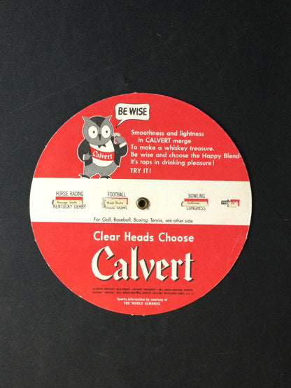 Calvert Advertising Wheel from 1944, 34 years of champions Boxing- Baseball- Golf - Tennis
