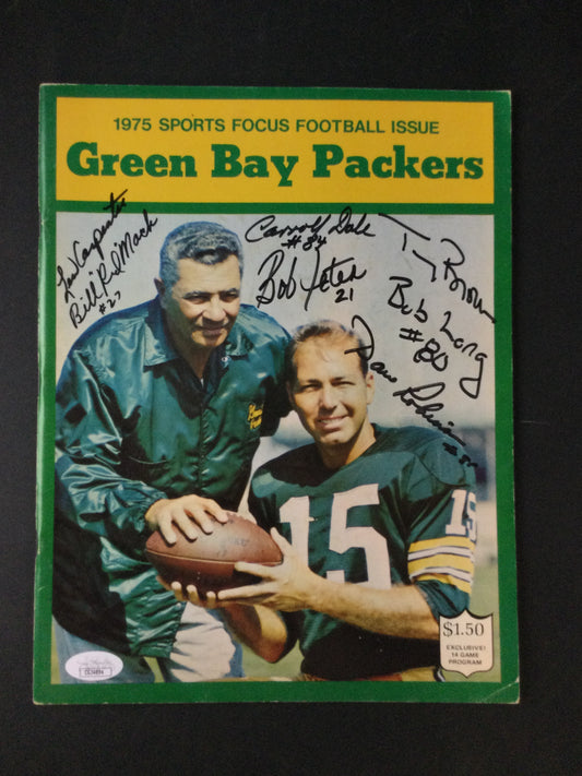 Green Bay Packers 1975 Program with multiple autographs JSA, Bart Starr & Vince Lombardi Cover