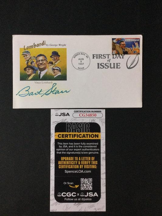 Green Bay Packers Bart Starr Signed FDC Card with Vince Lombardi Letterhead JSA
