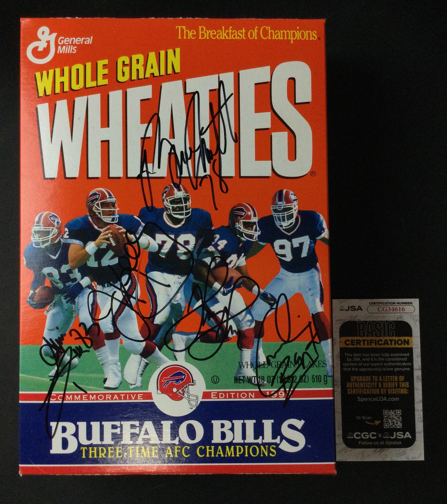Buffalo Bills Wheaties Box Signed by all of the 1991 Superbowl Players Jim Kelly, more JSA