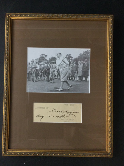 Walter Hagen SIGNED cut timestamped 8-13-38 in vintage Golf Frame HOF (d.1969) JSA LOA