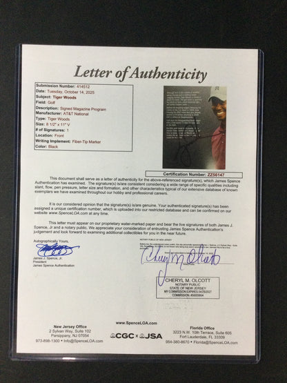 Tiger Woods SIGNED AT&T National Program in 2011 JSA LOA Golf