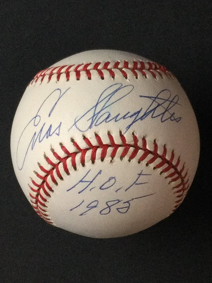 Enos Slaughter SIGNED Baseball St. Louis Cardinals w/Rare "HOF 1985" JSA Certified