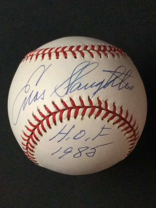 Enos Slaughter SIGNED Baseball St. Louis Cardinals w/Rare "HOF 1985" JSA Certified