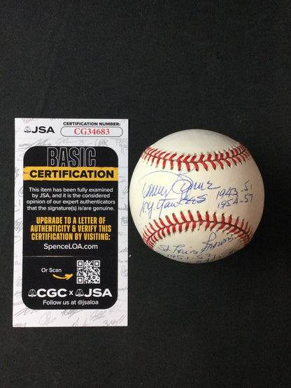 Tommy Bryne SIGNED Baseball Yankees HOF JSA Certified multiple inscriptions