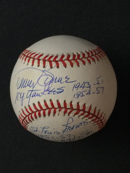 Tommy Bryne SIGNED Baseball Yankees HOF JSA Certified multiple inscriptions