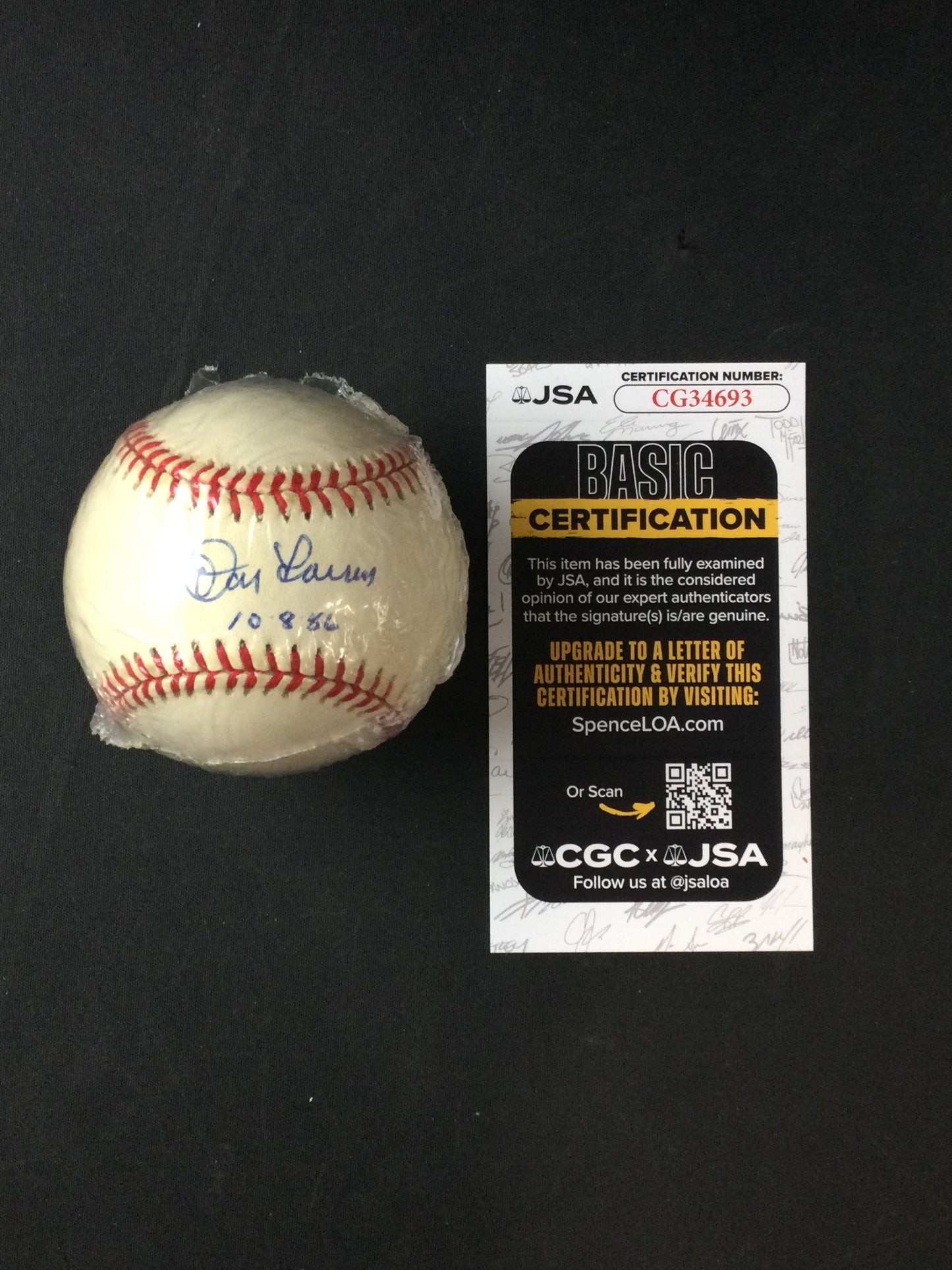 Don Larsen SIGNED "10-8-56" Baseball New York Yankees Perfect Game JSA Certified