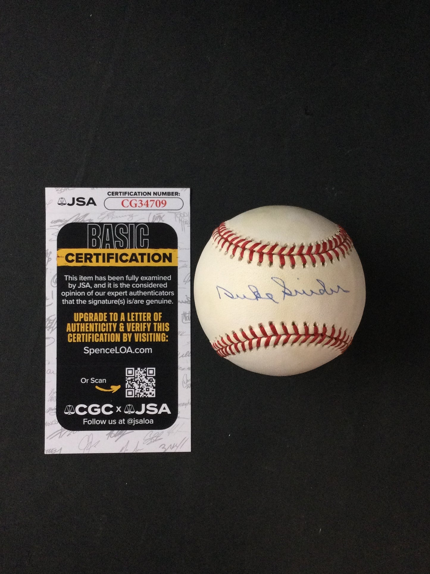 Duke Snider SIGNED Baseball Brooklyn Dodgers HOF JSA Certified