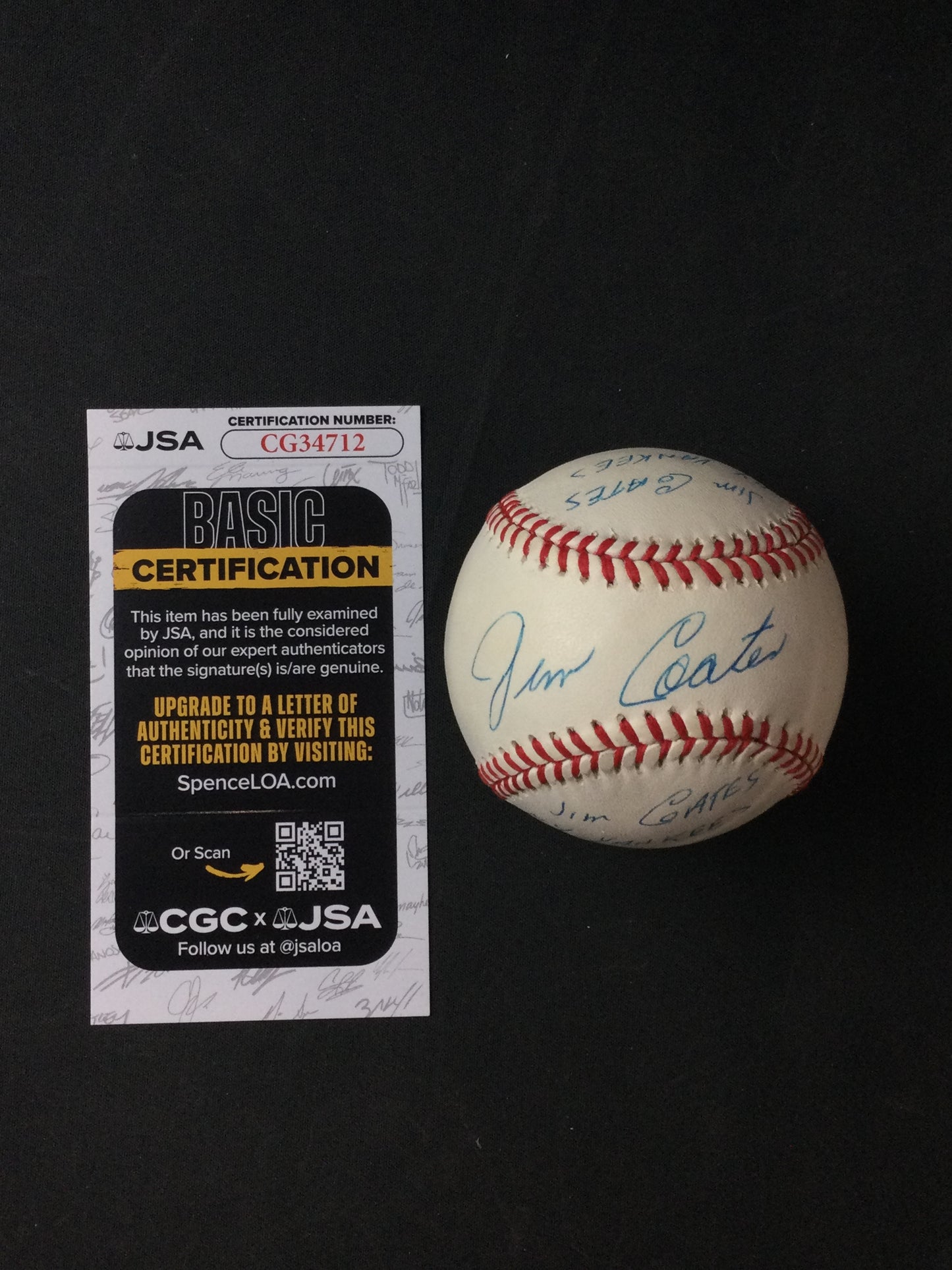 Jim Coates SIGNED Baseball New York Yankees "1956-59-62" JSA Certified