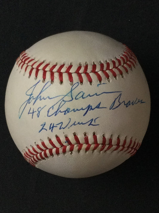 Johnny Sain SIGNED Baseball "48 Champs Braves, 24 Wins" JSA Certified