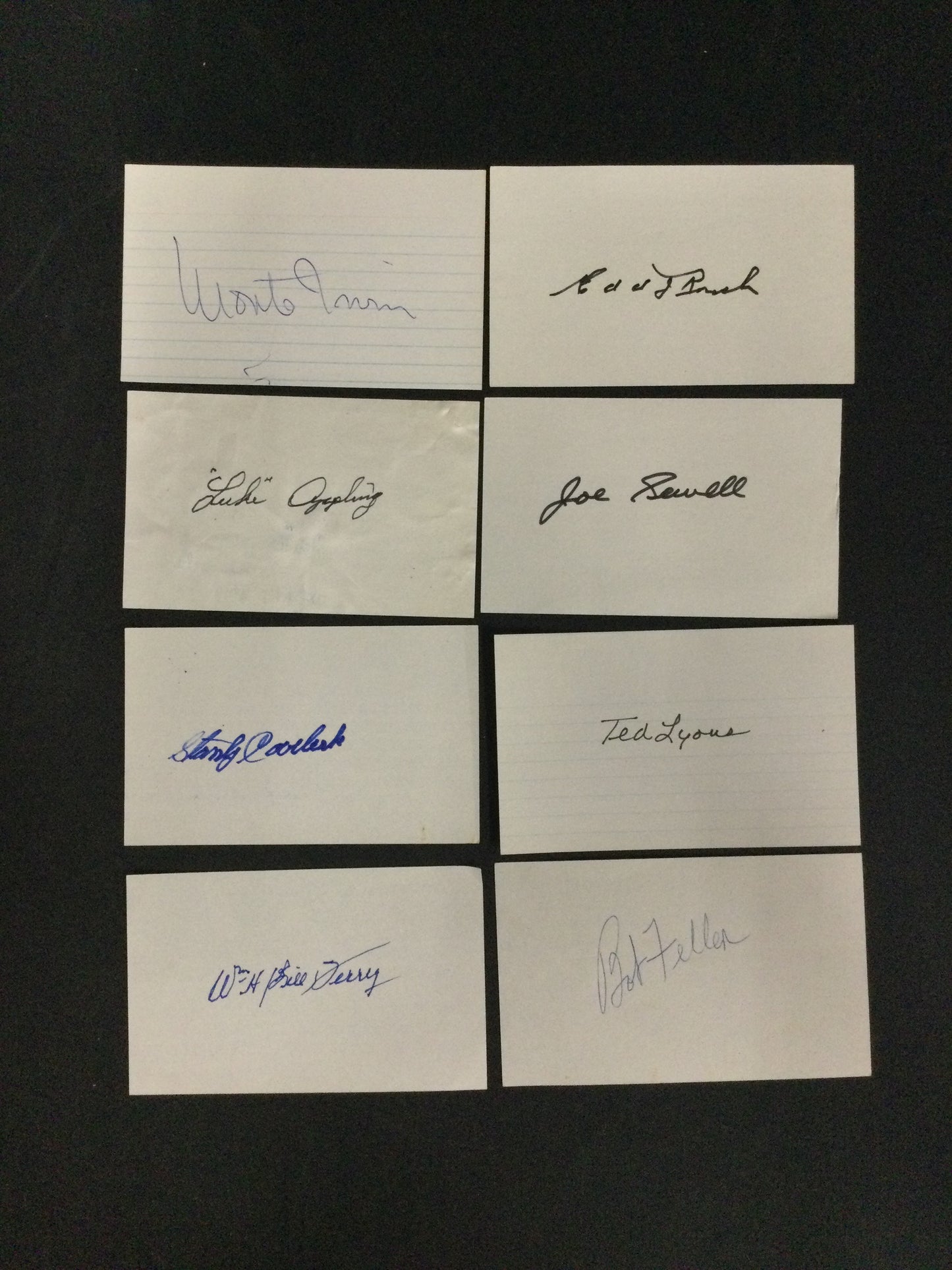 Lot of 8 HOF Signed Baseball Index Cards: Monte Irvin, Bill Terry, Appling, More all Vintage