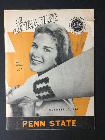 Penn State Football vs Syracuse 10-21-61 Program w/Ernie Davis RARE!