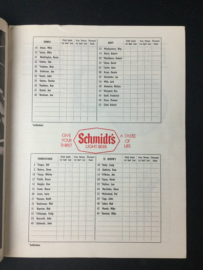 Big 5 1972 Basketball Program Penn Vs. St. Joseph's Palestra Illustrated