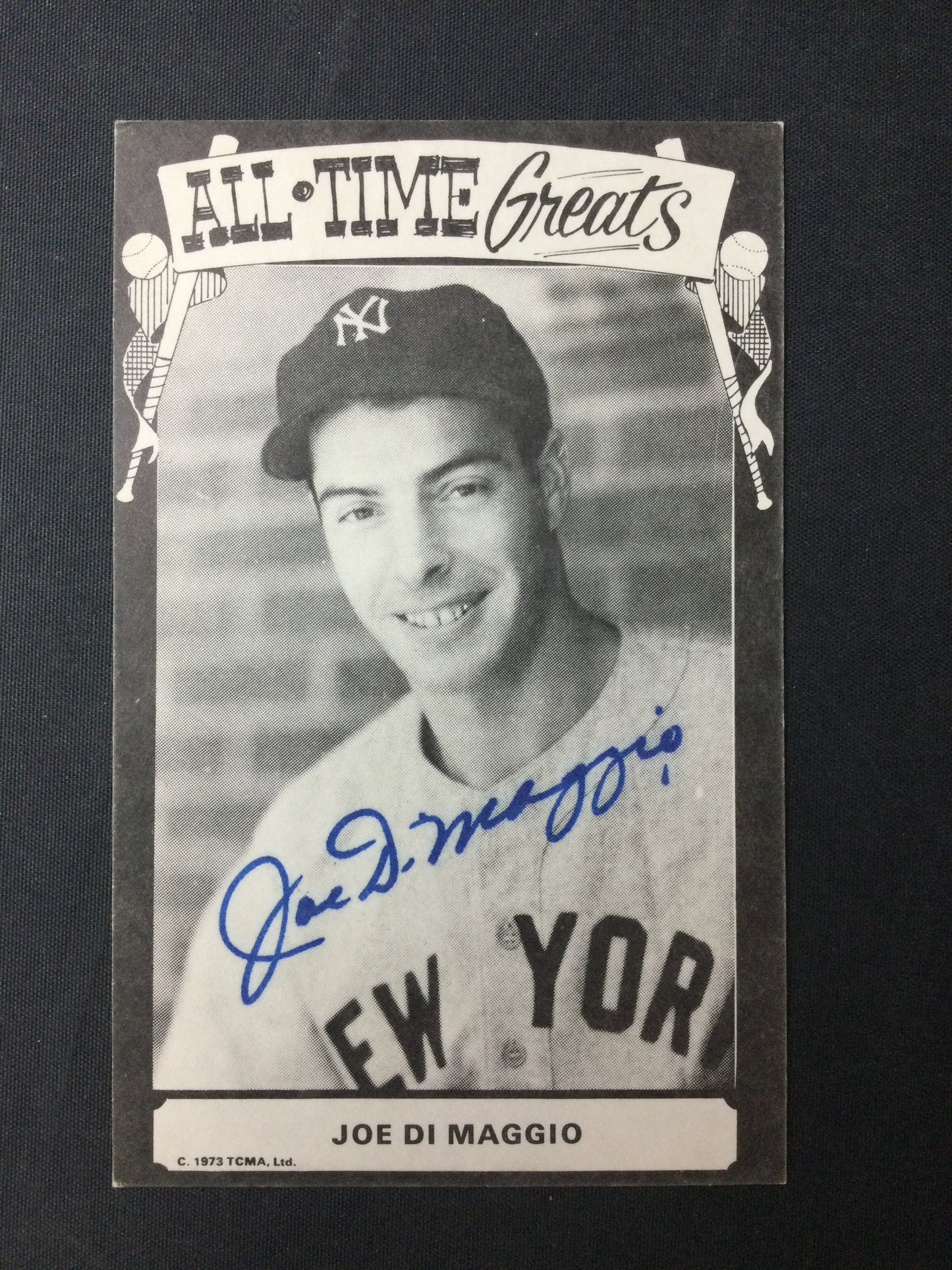 Joe DiMaggio 1973 TCMA All-Time Greats SIGNED Postcard JSA LOA MINT Auto