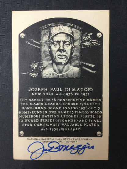 Joe DiMaggio Type 2 Hall of Fame Plaque Autograph JSA LOA New York Yankees