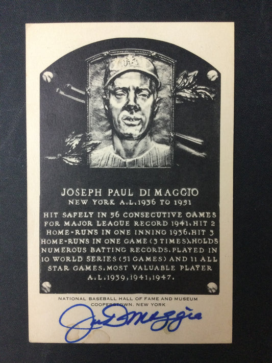 Joe DiMaggio Type 2 Hall of Fame Plaque Autograph JSA LOA New York Yankees