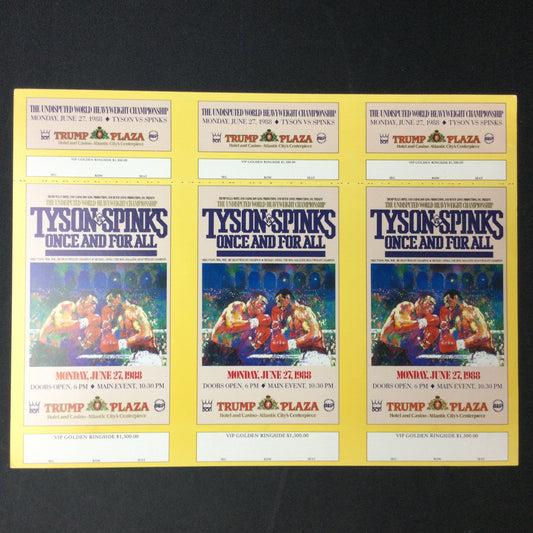 Mike Tyson vs Spinks Title KO VIP GOLDEN RINGSIDE Lot of 3 Uncut Sheet RARE Boxing