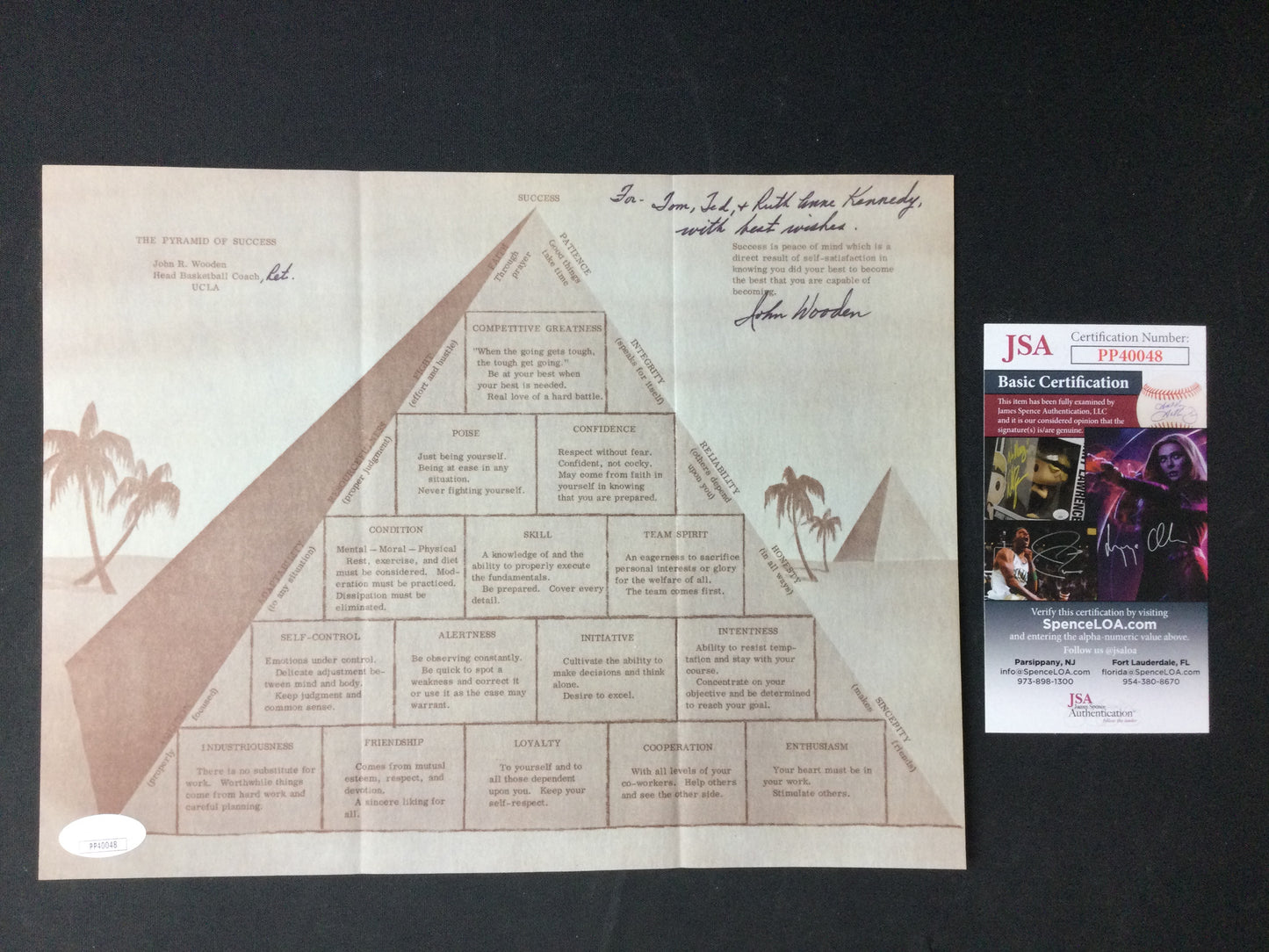 John Wooden Pyramid Of Success UCLA Coach original and Signed JSA Cert