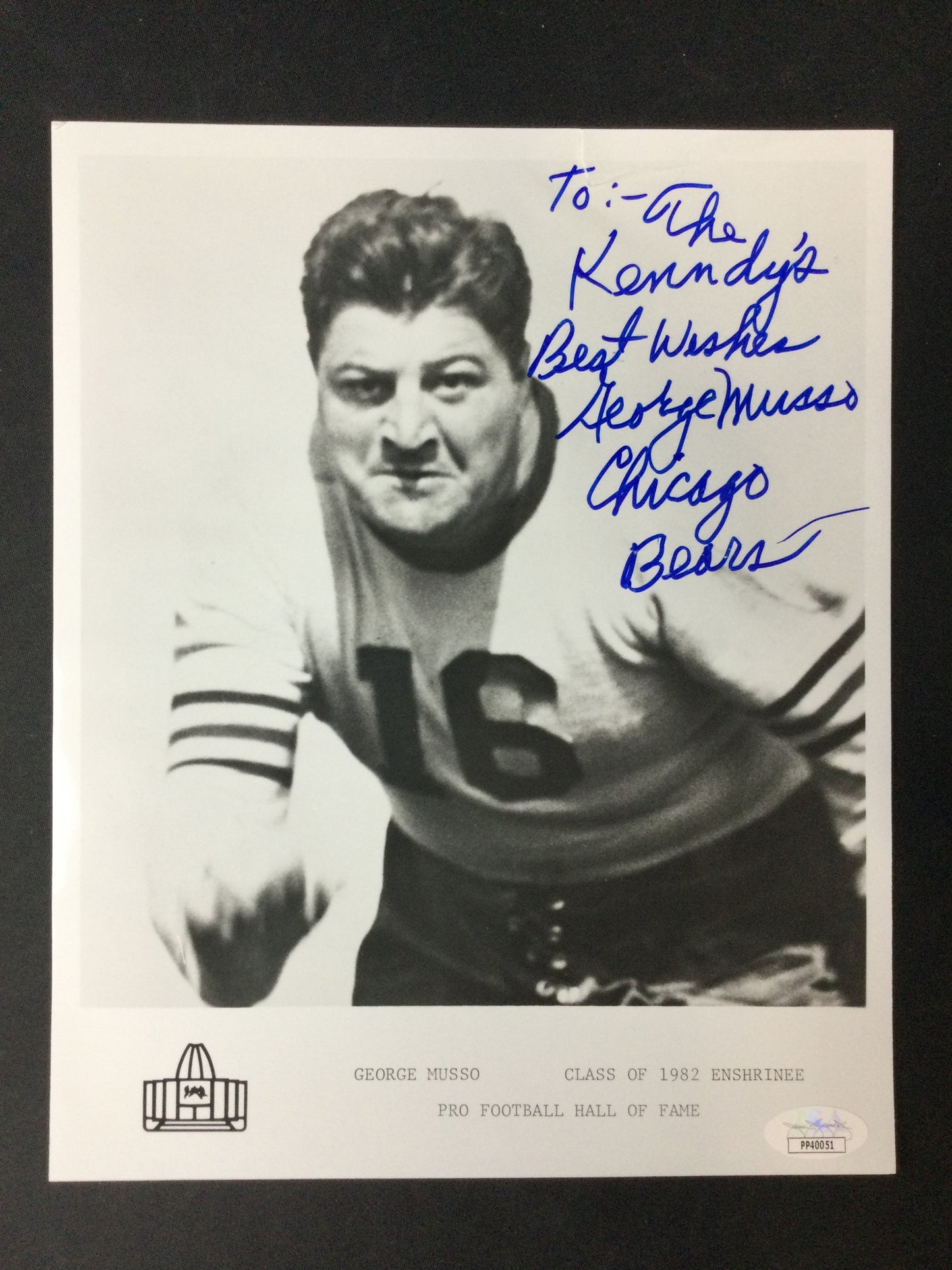 George Musso Signed 8x10 Chicago Bears 1930's original Monsters of the Midway HOF JSA