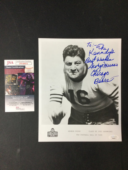 George Musso Signed 8x10 Chicago Bears 1930's original Monsters of the Midway HOF JSA