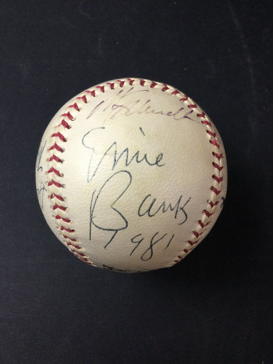 1981 Phillies Signed Baseball that includes Ernie Banks + Schmidt, Rose, Bowa, Luzinski JSA LOA